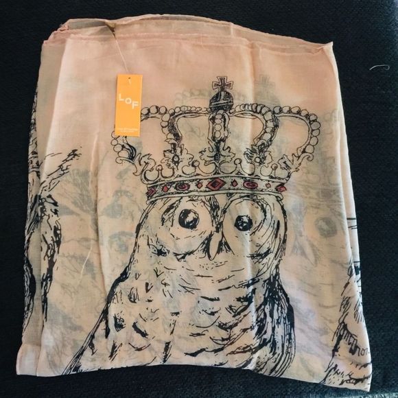 Coral Owl Print Lightweight Scarf - Picture 4 of 4